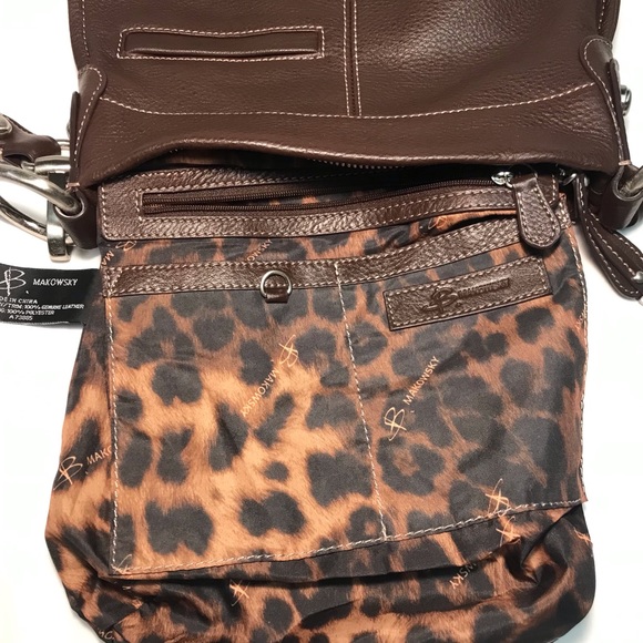 B. Makowsky Chocolate Brown Pebbled Leather Front Buckle Crossbody Saddle Purse - Picture 5 of 15